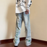 Men Jeans XINGX Embroidered Jeans Men's Loose Hiphop Straight-Leg Pants
